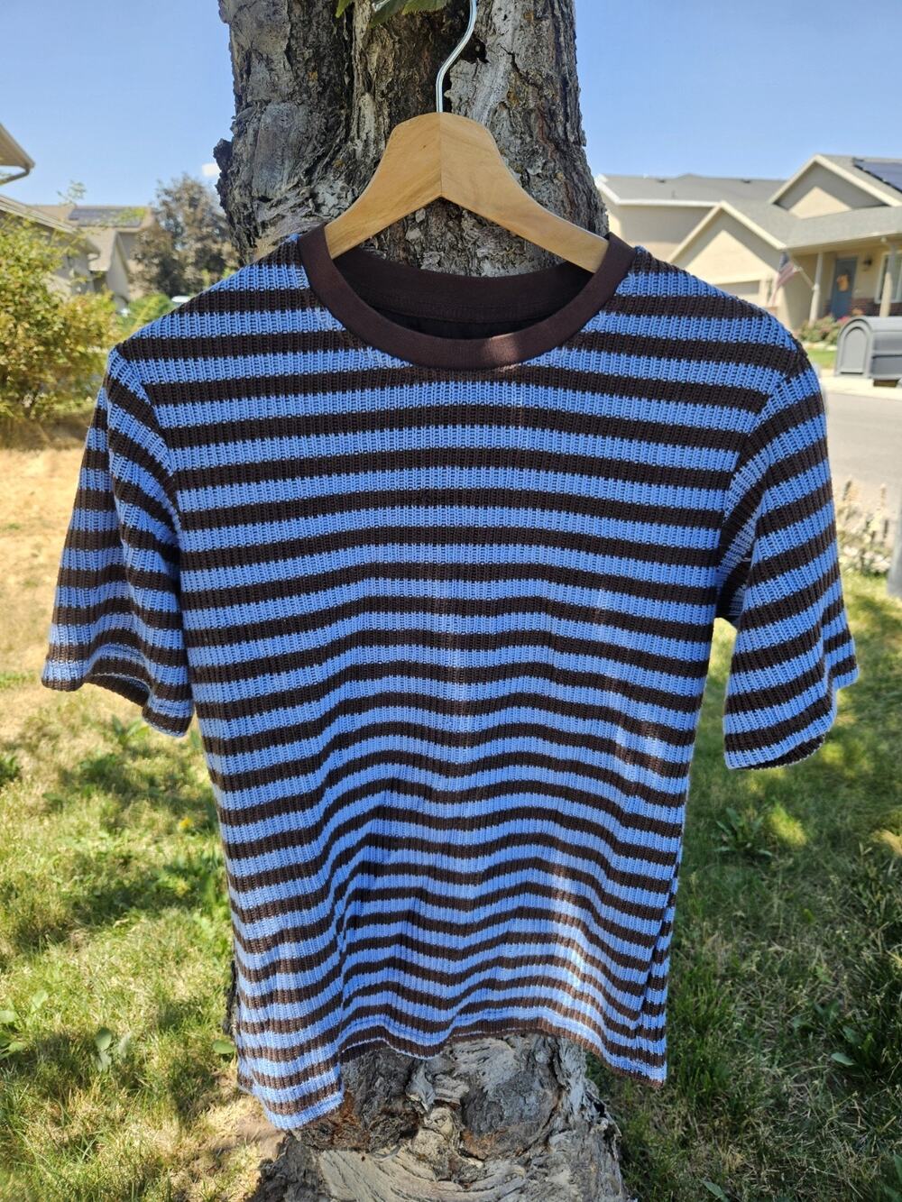 DAZY Contrast Striped Ribbed Knit Short Sleeve Top - Size Small